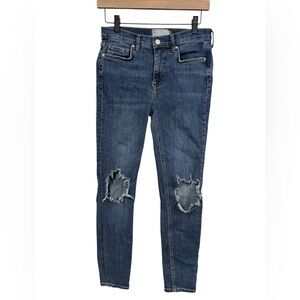 Free People Dark Wash Distressed Skinny Jeans- Size 30